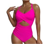 Wiffe Blocked Cutout Strap Swimsuit with Block Print, Brown S