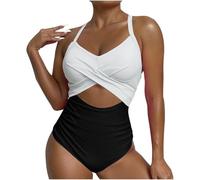 Wiffe Blocked Cutout Strap Swimsuit with Block Print, Gold XXL