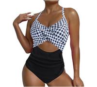 Wiffe Blocked Cutout Strap Swimsuit with Block Print, L, D L