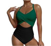 Wiffe Blocked Cutout Strap Swimsuit with Block Print, Multi L