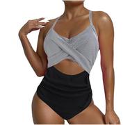 Wiffe Blocked Cutout Strap Swimsuit with Block Print, Purple L