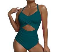 Wiffe Blocked Cutout Strap Swimsuit with Block Print, Silver M