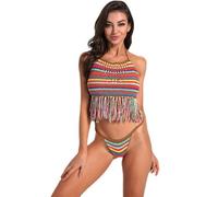 Wiffe Crochet Lacing Up Bra, Backless Hollows Out Crop Top, Brown L