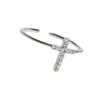Wiffe Dainty Flower Crucifix Heart Shaped Rings Open Band Stackable Jewelry Copper Base Sparkling Cubic Zirconia Stone Flower Crucifix Heart Rings Copper Adjustable Stacking