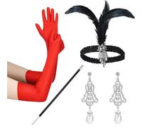 Wiffe Flapper Party Costume Accessories Set Gloves | Vintage Headband Satins Gloves Earrings for Cocktail Party, Long Gloves for Masquerade Party