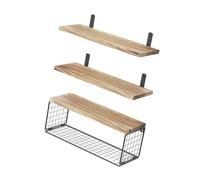 Wiffe Floating Bathroom Storage Shelves Set of 3, Paulownia light burn