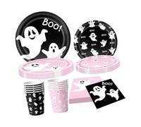 Wiffe Halloween Party Tableware Set, 4 piece Set | Paper Plates Cups Napkins for Dessert Tables, Family Gathering Hosts, Seasonal Dining