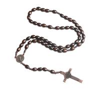 Wiffe Look Rosary Necklace with Wood Beads 8mm and 10mm Including 5.2cm Pendant for Prayer and Fashion Accessory Necklace