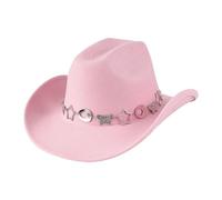 Wiffe Metal Star Chain Belt Sun Cap for Women Men Outdoor Activity Sun Protections Hat for Theme Party and Beach Vacation Trendy Cowgirl Hat with Star Cutouts for Outdoor Activities