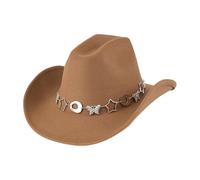 Wiffe Metal Star Chain Belt Sun Cap for Women Men Outdoor Activity Sun Protections Hat for Theme Party and Beach Vacation Trendy Cowgirl Hat with Star Cutouts for Outdoor Activities