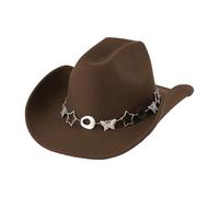 Wiffe Metal Star Chain Belt Sun Cap for Women Men Outdoor Activity Sun Protections Hat for Theme Party and Beach Vacation Trendy Cowgirl Hat with Star Cutouts for Outdoor Activities