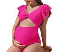 Wiffe Pieced Swimwear Color Ruffled Monokini | Color, Cutout Twist Front, Elegant V Neck Pregnancy Swimwear, Bowknot Bathing Suit, High Waist, Push Up