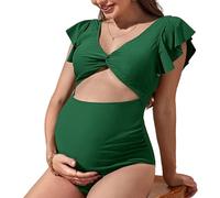 Wiffe Pieced Swimwear Color Ruffled Monokini | Color, Cutout Twist Front, Elegant V Neck Pregnancy Swimwear, Bowknot Bathing Suit, High Waist, Push Up
