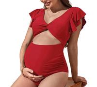 Wiffe Pieced Swimwear Color Ruffled Monokini | Color, Cutout Twist Front, Elegant V Neck Pregnancy Swimwear, Bowknot Bathing Suit, High Waist, Push Up