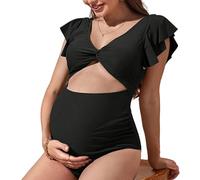 Wiffe Pieced Swimwear Color Ruffled Monokini | Color, Cutout Twist Front, Elegant V Neck Pregnancy Swimwear, Bowknot Bathing Suit, High Waist, Push Up