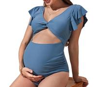 Wiffe Pieced Swimwear Color Ruffled Monokini | Color, Cutout Twist Front, Elegant V Neck Pregnancy Swimwear, Bowknot Bathing Suit, High Waist, Push Up