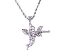 Wiffe Simulation Rhinestones Revenge Angel Pendant Necklace for Women Men Halloween Presents Hip Hop Party Decoratio Silver Charm Angel of Vengeance