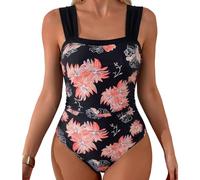 Wiffe Swimsuit Drying Wide Strap Great, Chrysanthemum black L