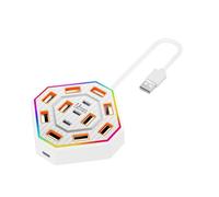 Wiffe USB Hub with 13 Ports, Light Border and Power Input, White 120CM