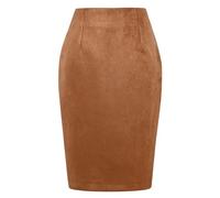 WIFFGO Suede Skirts for Women Fall Winter Mini High Waisted Slit Casual Pencil Bodycon Work Elegant Outfit Office Skirt, Khaki, M