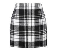 WIFFGO Womens High Waisted Plaid Skirt Fall Winter Mini Wool Bodycon Pencil A line Skirts, A-black, M