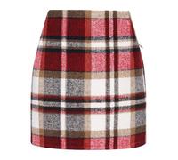 WIFFGO Womens High Waisted Plaid Skirt Fall Winter Mini Wool Bodycon Pencil A line Skirts, Wine Red, L