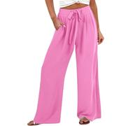 Wifgmjy Linen Trousers High Waist Wide Leg Pants with Pockets Loose Drawstring Trousers Women Tie Knot Lightweight Casual Summer Pants Office Business Workwear Plus Size