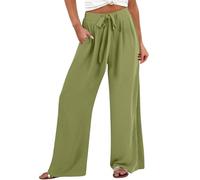 Wifgmjy Linen Trousers High Waist Wide Leg Pants with Pockets Loose Drawstring Trousers Women Tie Knot Lightweight Casual Summer Pants Office Business Workwear Plus Size