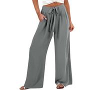 Wifgmjy Linen Trousers High Waist Wide Leg Pants with Pockets Loose Drawstring Trousers Women Tie Knot Lightweight Casual Summer Pants Office Business Workwear Plus Size