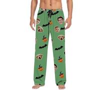 Wifgmjy Personalised Gifts Halloween Pyjamas Bottoms Pjs Face Printing Sleepwear Loungewear Birthday Gift Funny Personalized Photo Pants Men Womens Couples Green