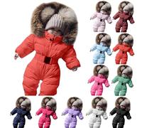 Wifgmjy Snowsuit for Baby Toddler Baby Boys Girls Romper Snowsuit Jumpsuit Coat Outerwear Jacket Hooded Warm Zipper Down Snow Suit Thicken Onesie Warm Coat Outerwear Clothes for Infant