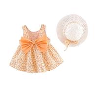 Wifgmjy Summer Dress Toddler Baby Girl Sundress with Sun Hat Cotton Princess Dress Sleeveless Sweet Floral Beach Sun Straw Hat Vacation A-Line Photography Baby Sundress