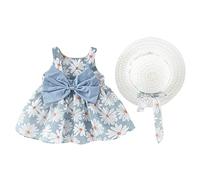 Wifgmjy Summer Dress Toddler Baby Girl Sundress with Sun Hat Cotton Princess Dress Sleeveless Sweet Floral Beach Sun Straw Hat Vacation A-Line Photography Baby Sundress