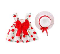 Wifgmjy Summer Dress Toddler Baby Girl Sundress with Sun Hat Cotton Princess Dress Sleeveless Sweet Floral Beach Sun Straw Hat Vacation A-Line Photography Baby Sundress