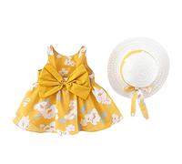Wifgmjy Summer Dress Toddler Baby Girl Sundress with Sun Hat Cotton Princess Dress Sleeveless Sweet Floral Beach Sun Straw Hat Vacation A-Line Photography Baby Sundress