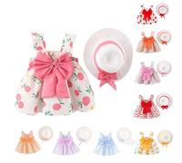Wifgmjy Summer Dress Toddler Baby Girl Sundress with Sun Hat Cotton Princess Dress Sleeveless Sweet Floral Beach Sun Straw Hat Vacation A-Line Photography Baby Sundress