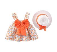 Wifgmjy Summer Dress Toddler Baby Girl Sundress with Sun Hat Cotton Princess Dress Sleeveless Sweet Floral Beach Sun Straw Hat Vacation A-Line Photography Baby Sundress