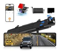 【WiFi 4K】12" Rear View Mirror Dash Cam Front and Rear with 64GB Card Super Night Vision/G-Sensor/Loop Recording/WDR & HDR Dash Camera for Cars Trucks
