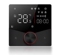 WiFi Air Conditioner Thermostat Smart Programmable Central AC Temperature Controller with LED Panel for Home Office 86x86mm Square or 60mm Round Box Installation (Black)
