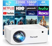 WiFi and Bluetooth Projector, WiFi 5G Native 1080P Outdoor Projector with 350 Inch Screen, 22000L Home Theater Video Projector Support 4K, LED Video Projector