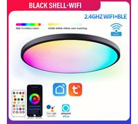 (WIFI-Black, Voltage: 220V-240V) 1pc Smart WIFI LED Round Ceiling Light, RGBCW Dimmable App Control Light, Music Sync Color Changing With Remote Control