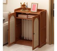 Wifi Box Hider Radiator Cover Router Shelf Wooden Rattan Design with Adjustable Shelves for Home Living Room Decorative Cabinet(82.5cm/32in)
