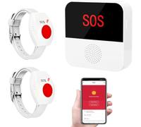 WiFi Caregiver Call Button System Smart App Alert Emergency Call Button Personal Help Alert at Home for Elderly Patients 2 Bracelet Call Button 1 Receiver (Supports 2.4GHz WiFi Only)