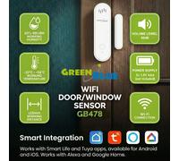 GreenBlue GB478 Wireless Door and Window Sensor with Siren 80dB Magnetic Contact Notifications Opening Detection Automatic Schedules Battery Powered White