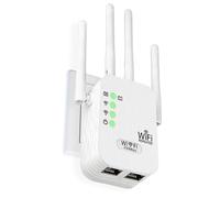 WiFi Extender Booster, 4500 Sq.Ft Coverage, 300Mbps, Dual Band 2.4GHz & 5GHz, 4 High Gain Antennas for Strong Signals Through Walls, Ethernet Port, Effortless 1 Tap Setup for UK Home WiFi