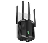 WiFi Extender Booster, Internet Booster with Ethernet Port, 4 High-Gain Antennas WiFi Booster Range Extender, Wireless Signal Booster, Works with Any WiFi Router - Black
