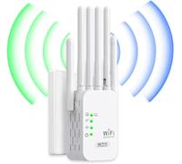 WiFi Extender Booster, Long Range Wireless Repeater with 6 Antennas, Covers Up to 10,000 Sq.ft & 40 Devices, Home Internet Amplifier with 2 Ethernet Ports, Easy Setup (White)