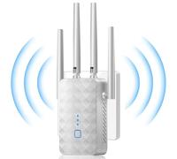 WiFi Extender Signal Booster for Home - 1200 Mbps Dual Band, Covers 12850 m² & 108 Devices, Long Range Internet Booster with Ethernet Port, White