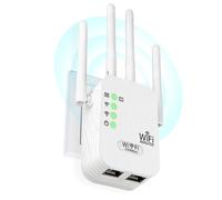 WiFi Extender Signal Booster with 4 High-Gain Antennas, Dual Band 2.4GHz & 5GHz, Strong Signal Through Walls, 5000 Sq.Ft Coverage, Ethernet Port, 1-Tap Setup, WiFi Repeater for Large Homes, UK Plug