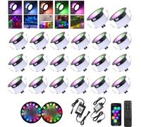 WiFi LED Decking Lights RGBW,Decking Patio Lighting Ø31MM 12V 0.6W IP67 Waterproof Smart Led Plinth Light Multicolor Chasing Effect Timer Recessed Deck Lights for Terrace Pathway Floor Decor-20 Pack